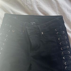 Trey religion Black jeans side stitching detail